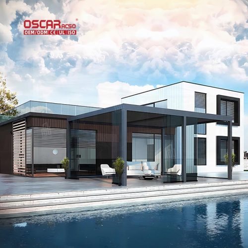Large Retractable Bioclimatic Outdoor Structure Patio Garden and Restaurant Retractable Pergola