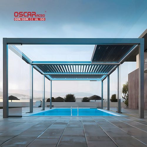 Waterproof Outdoor Sunshade Louver Roof Cover System Aluminum Garden Gazebo Patio Balcony Backyard Retractable Pergola