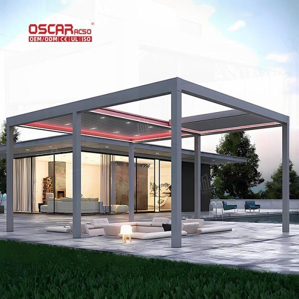Motorized Adjustable Waterproof Prefab Garden Structure Outdoor Patio and Backyard in European Style Retractable Pergola