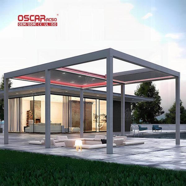 Customized Motorized Garden Bioclimatic Louver Roof Aluminum Outdoor Pergola Patio Backyard Poolside Retractable Pergola