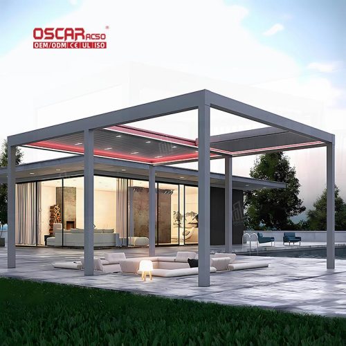 New Design Outdoor Waterproof Electric Opening Louvered Roof Patio Shade Garden Terrace Balcony Retractable Pergola