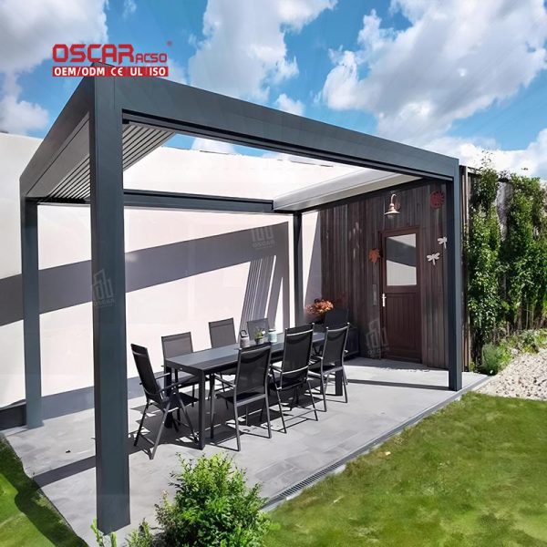 Waterproof Motorized Outdoor Aluminium Sun Louvres Bioclimatic Roof Patio Garden Terrace Retractable Pergola