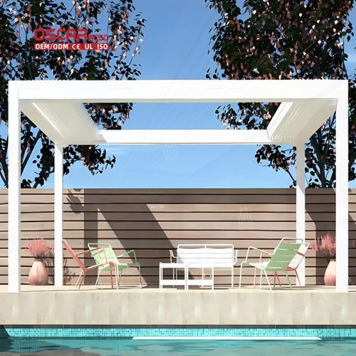 Waterproof Motorized Outdoor Aluminium Louvres Bioclimatic Sun Awning Garden Patio Balcony Retractable Pergola