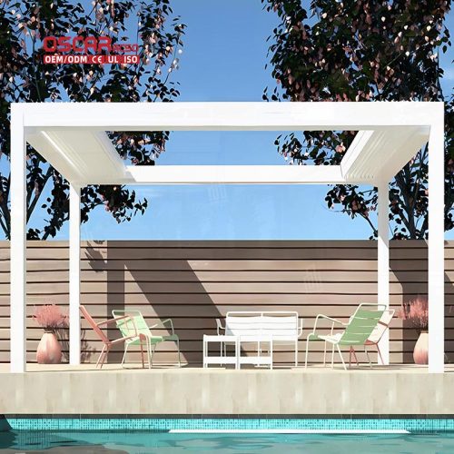 Bioclimated Motorized Sustainable Adjustable Louvers Aluminium Garden Pergola Outdoor Patio Backyard Retractable Pergola