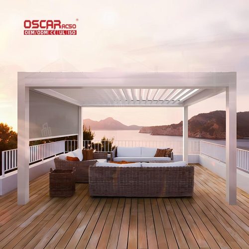 Outdoor Furniture Gazebo Pergola Roof with Led Light Strip Patio Garden Balcony Smart Remote  Controlled Retractable Pergola