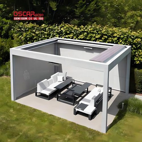 Aluminum Louvered Roof Motorized Bioclimatic Outdoor Pergola Garden Patio Poolside Eco  Sustainable Retractable Pergola