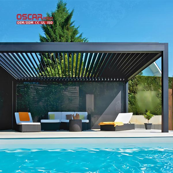 Motorized Louver Roof System Garden Outdoor Bioclimatic Aluminum Pergola Ideal Backyard Patio Poolside Retractable Pergola