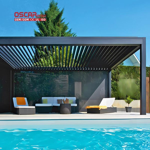 Aluminum Pergola with Customized Waterproof Adjustable Louvers Backyard Patio Balcony Eco  Friendly Retractable Pergola