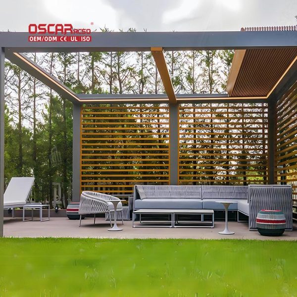 Motorised Louvre Opening Closing Roof with Led Lights Garden Patio Backyard Adjustable Smart Pergola Retractable Pergola