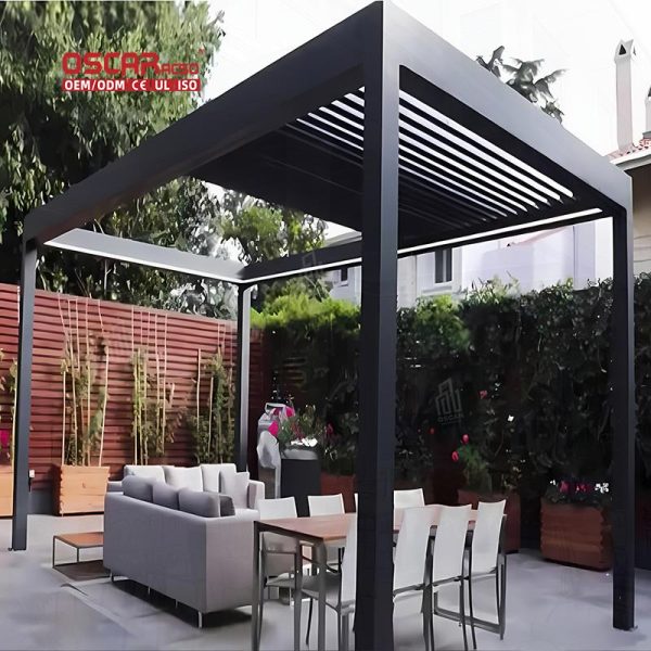 Adjustable Electric Aluminum Roof Louver Pergola with Glass Door Garden Patio Backyard Sustainable Usage Retractable Pergola