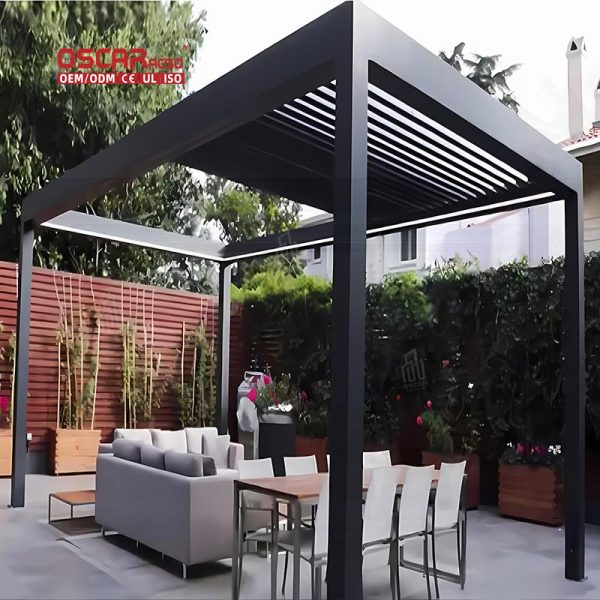 Eco – Friendly Sustainable Automatic Electric Waterproof Aluminum Louvre Roof Garden Patio and Poolside Retractable Pergola
