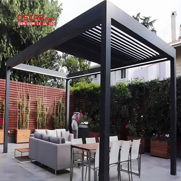 Controlled Sun  Blocking Wall  Mounted Outdoor Gazebo Pergola Roof with Led Strip Garden Patio Balcony Retractable Pergola