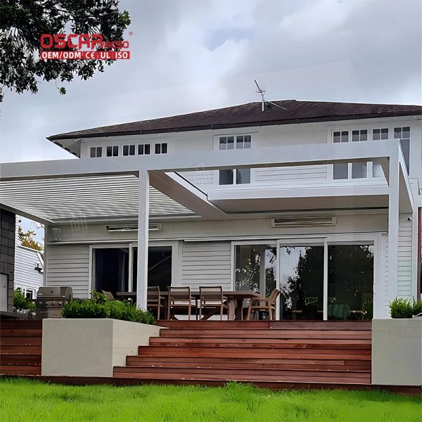 Waterproof Motorized Louvered Outdoor Pergola with Bioclimatic Function Garden Patio Backyard Retractable Pergola