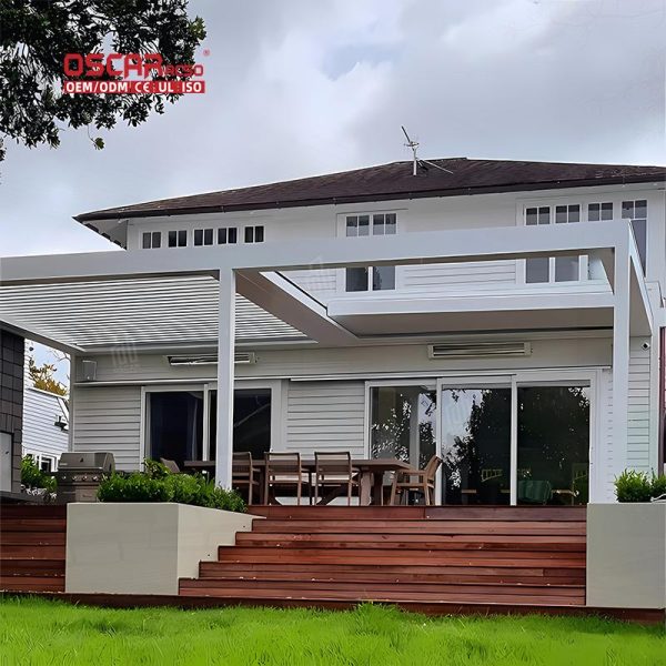 Aluminum Wall – Mounted Louvre Roof System Patio Garden Balcony Outdoor Shading and Ventilation Structure Retractable Pergola