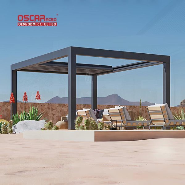 Electric Outdoor Sunshade Aluminum Waterproof Adjustable Louvered Structure Garden Patio and Outdoor Areas Retractable Pergola