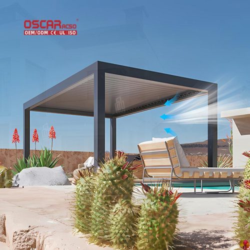 Garden 3X3M 3X4M Sunshade Aluminum Bioclimatic Louvered Roof Shading Structure Poolside Patio Terrace Retractable Pergola