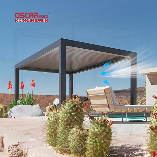 Outdoor Waterproof Adjustable Aluminium Louvered Shade Structure Garden Patio Poolside Retractable Pergola