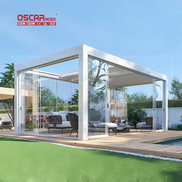2021 New Aluminum Arches Arbours Pergolas with Linear Strip Led Lights For Garden Patio Backyard Retractable Pergola