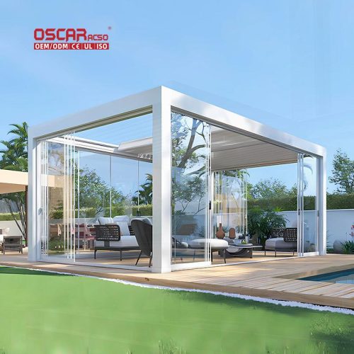 Motorized Control Open Roof Louver Aluminum Waterproof Terrace Pergola Ideal Garden Patio Backyard Retractable Pergola
