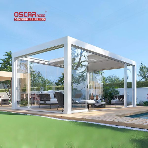 Wall Mounted Retractable Waterproof Aluminium Outdoor Pergola with Remote Control Garden Patio Balcony Retractable Pergola