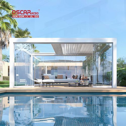 Outdoor Motorized Adjustable Louvre Roof 3X3 3X4 4X4 5X4 Pool Pergola Gazebo Garden Patio Backyard Retractable Pergola
