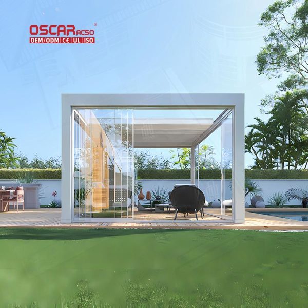 3X3 3X4 4X4 6X4 M Modern Outdoor Bioclimatic Aluminum Led Louver Shade Structure Garden Patio Poolside Retractable Pergola