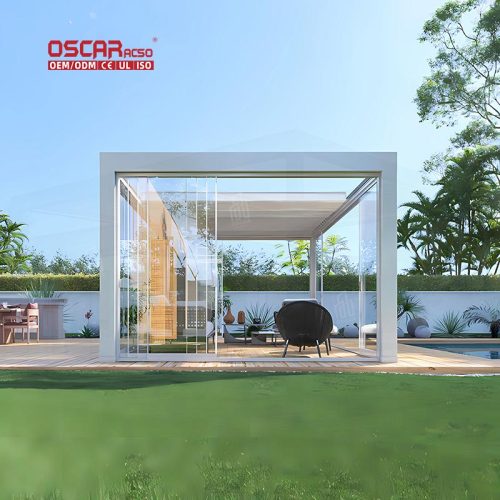 Motorized Retractable Roof Outdoor Garden Patio Pavilion 4X4 Suitable Backyard Poolside Courtyard Retractable Pergola