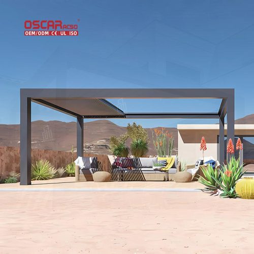 Motorized Waterproof Louvered Aluminum Roof Gazebo Garden Patio Backyard Customizable Shading Ventilating Retractable Pergola