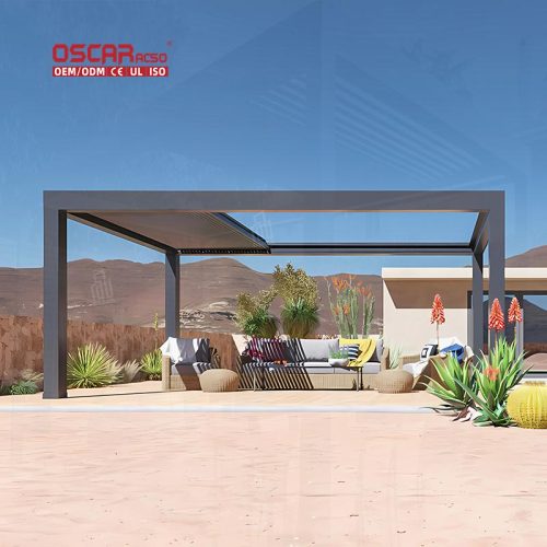 Motorized Remote  Control Aluminium Metal Louver Arch Garden Patio Balcony Bioclimatic Louvered Gazebo Retractable Pergola
