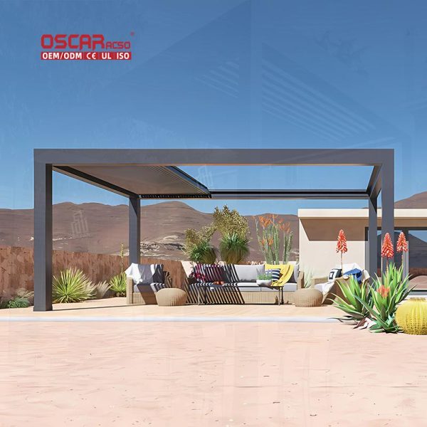 Motorized Remote  Control Aluminium Metal Louver Arch Garden Patio Balcony Bioclimatic Louvered Gazebo Retractable Pergola