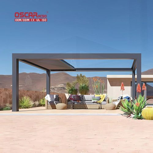 Motorized Adjustable Outdoor Louvered Roof with Aluminium Blades Patio Garden Poolside Retractable Pergola