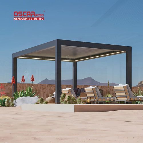 Sustainable Waterproof Customized Aluminum Louvered Roof Garden Patio Backyard Electric Automatic Pergola Retractable Pergola