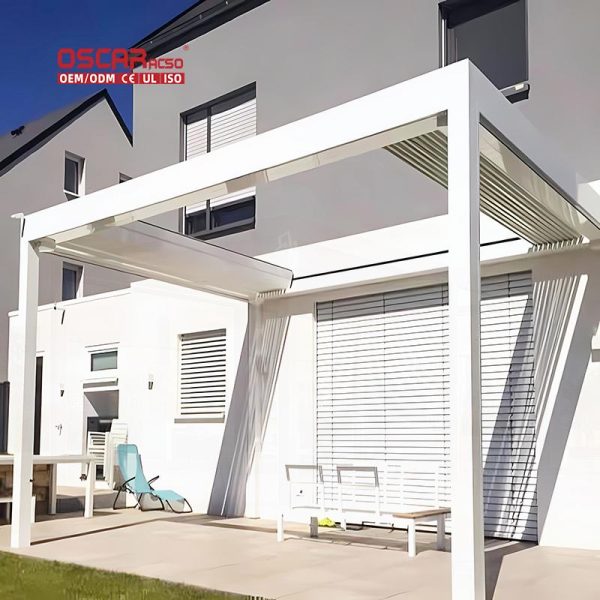 Outdoor Waterproof Adjustable Louvered Metal Roof Covers with Roller Blinds Garden Patio Backyard Retractable Pergola