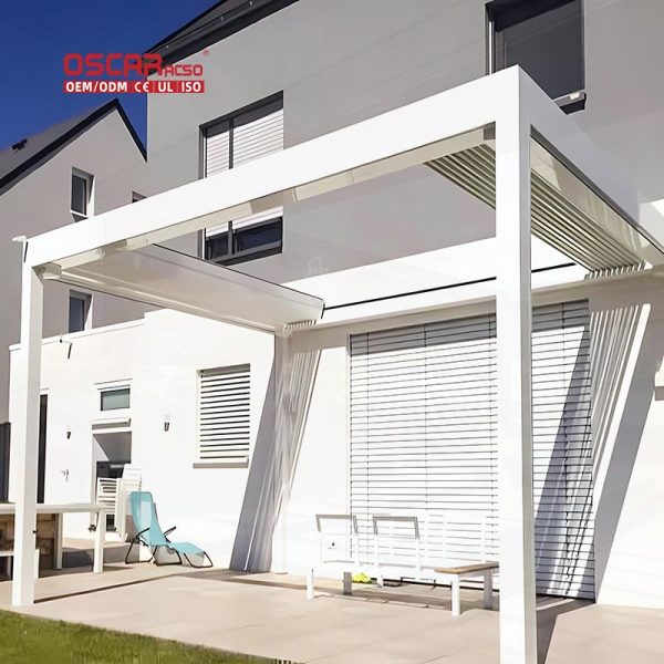 Adjustable Waterproof Pergola with Electric Louvers Luxury Outdoor Shade Patio Balcony Garden Retractable Pergola