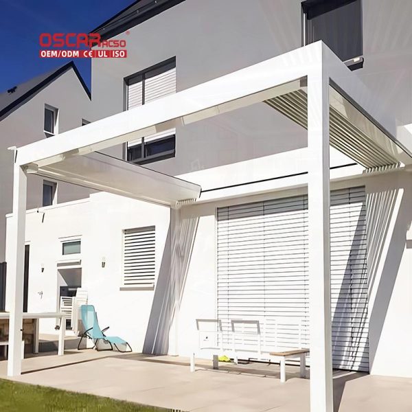 Outdoor Waterproof Aluminium Louvered Pergola Covers with Roller Blinds Garden Patio Balcony Retractable Pergola