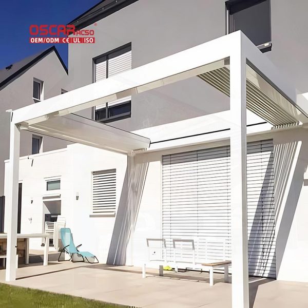 Motorized Pavilion with Led Strip Gardens Patios Backyards Foldable Adjustable Aluminium Structure Retractable Pergola