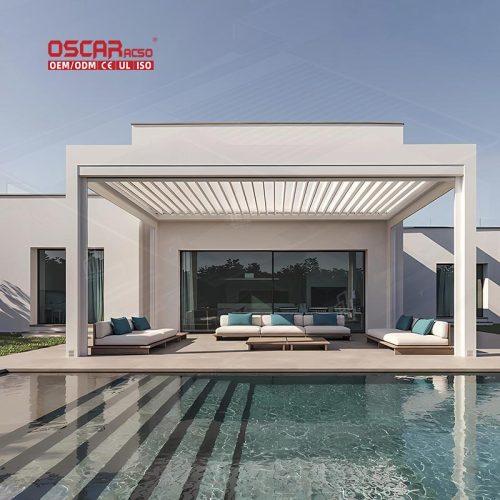 Aluminum Alloy Motorized Rain  Proof Outdoor Patio Terrace Metal Shade Structure Garden Backyard Deck Retractable Pergola