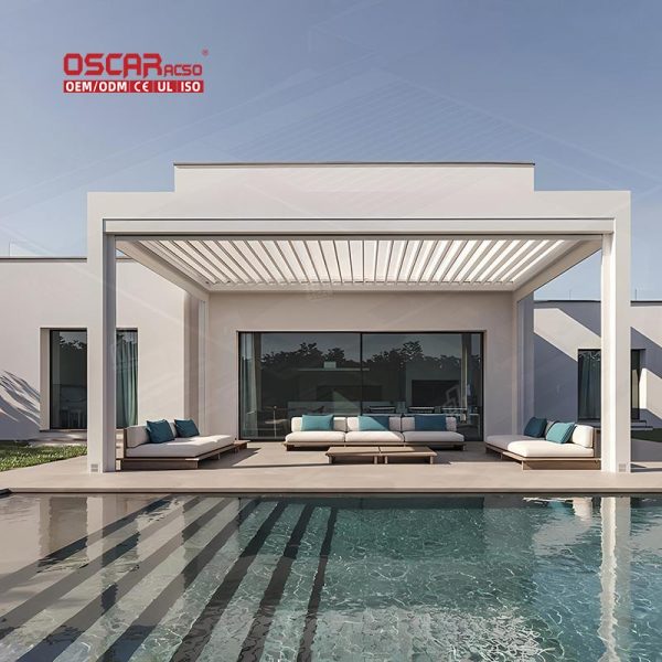 Aluminum Alloy Motorized Rain  Proof Outdoor Patio Terrace Metal Shade Structure Garden Backyard Deck Retractable Pergola