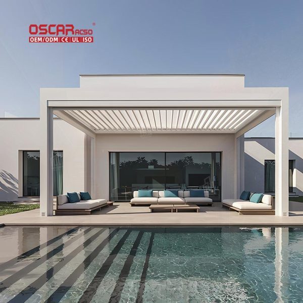 Rainproof Adjustable Aluminum Electric Louver Garden Patio Balcony Outdoor Spaces Retractable Pergola