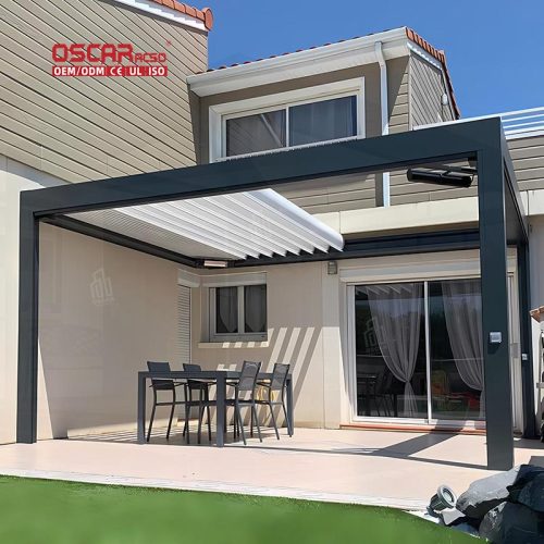 Eco - Friendly Rainproof Electric Aluminum Slats Louvered Bioclimatic Pergola Garden Patio Balcony Retractable Pergola