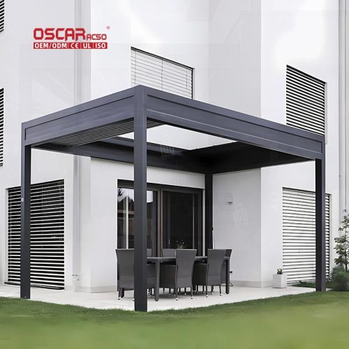 Louvered Aluminum Waterproof Manual Pergola Outdoor Garden Patio Mediterranean  Style Gazebo Pavilion Retractable Pergola