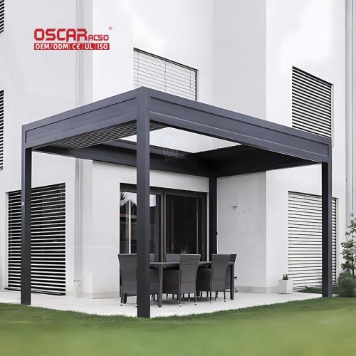Motorized Waterproof Aluminum Louvered Parking Shelter with Brackets Driveway Garden Courtyard Retractable Pergola