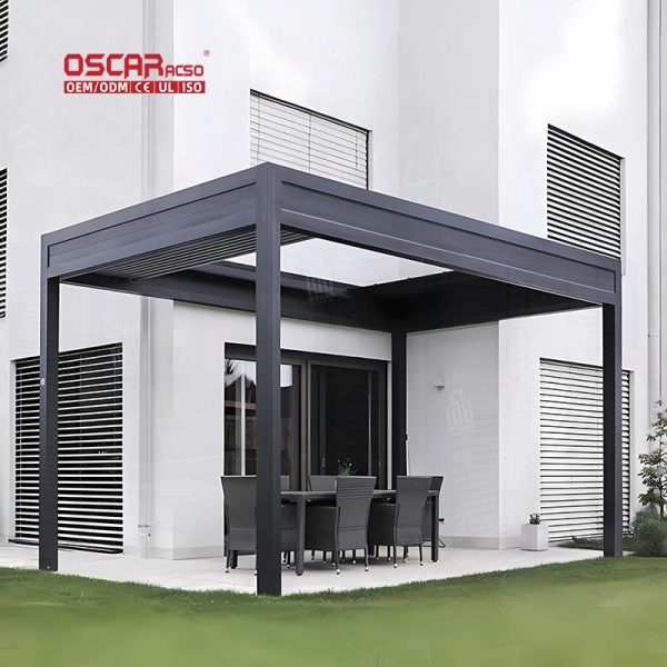 Aluminum Outdoor Bioclimatic Electric Motorized Remote  Controlled Pergola Kits Garden Patio Backyard Retractable Pergola