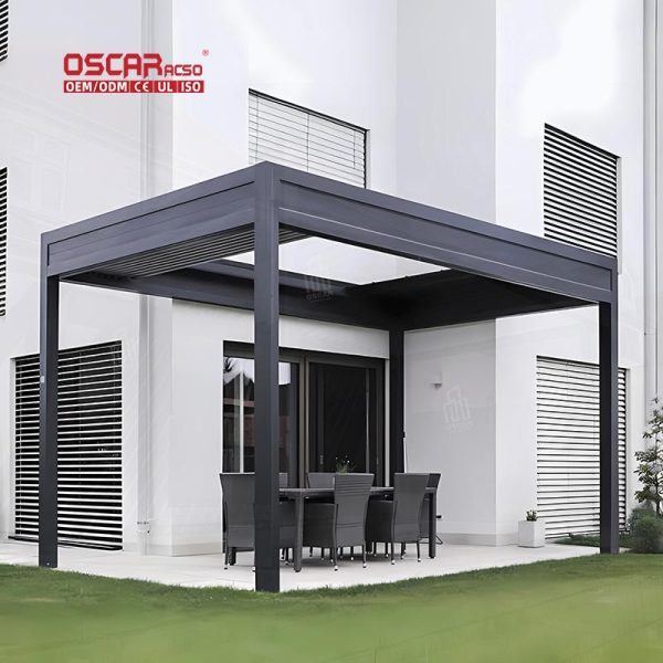 Outdoor Bioclimatic Opening Louver Roof with Led Light Aluminum Gazebo Garden Patio Poolside Retractable Pergola