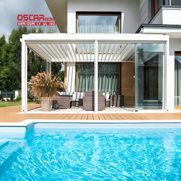 Adjustable Outdoor Aluminium Louvered Bioclimatic Structure with Weather  Sensing Garden Patio Backyard Retractable Pergola