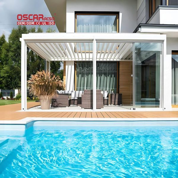 Control Opening Louvered Aluminum Waterproof Roof Pergolas and Canopies Ideal Gardens Patios and Backyards Retractable Pergola