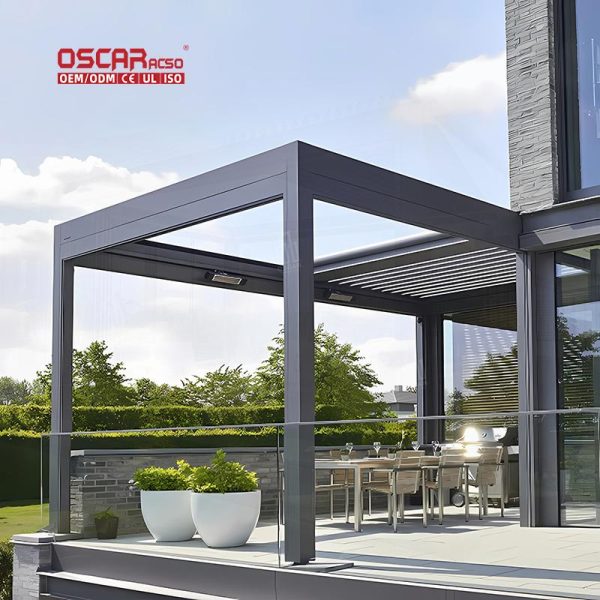 Ecofriendly Waterproof Outdoor Aluminum 3X4 Terrace Roof Patio Garden and Balcony Bioclimatic Structure Retractable Pergola