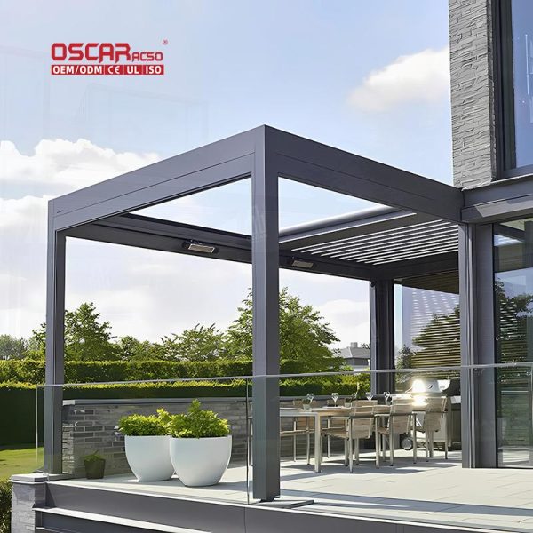 Ecofriendly Sustainable 3Mx4M Adjustable Louvre Roof Waterproof Aluminum Gazebo Garden Patio Backyard Retractable Pergola