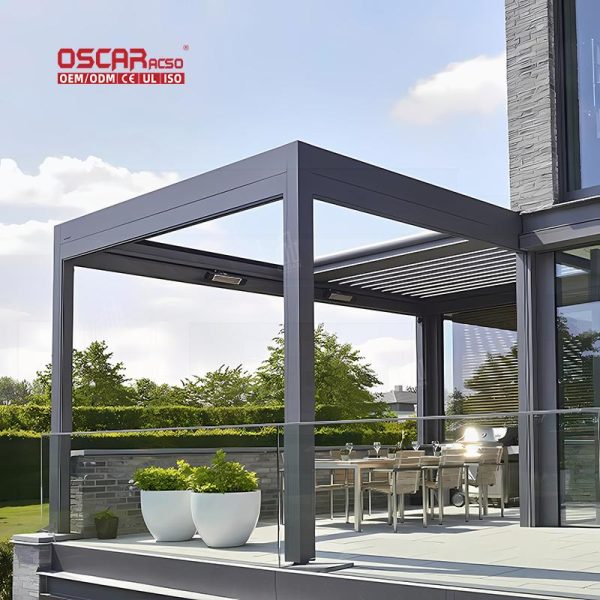 Automatic Louvered Rainproof Outdoor Aluminum Pergola Terrace Backyard Roof Retractable Pergola