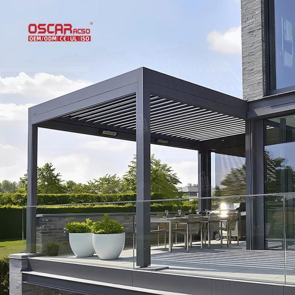 New Outdoor Snow Terrace Waterproof Aluminium Motorised Louvre Roof Pergola Garden Patio Balcony Retractable Pergola